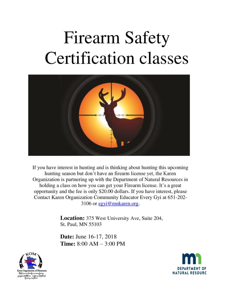 Firearm Safety Certification Classes Karen Organization of Minnesota