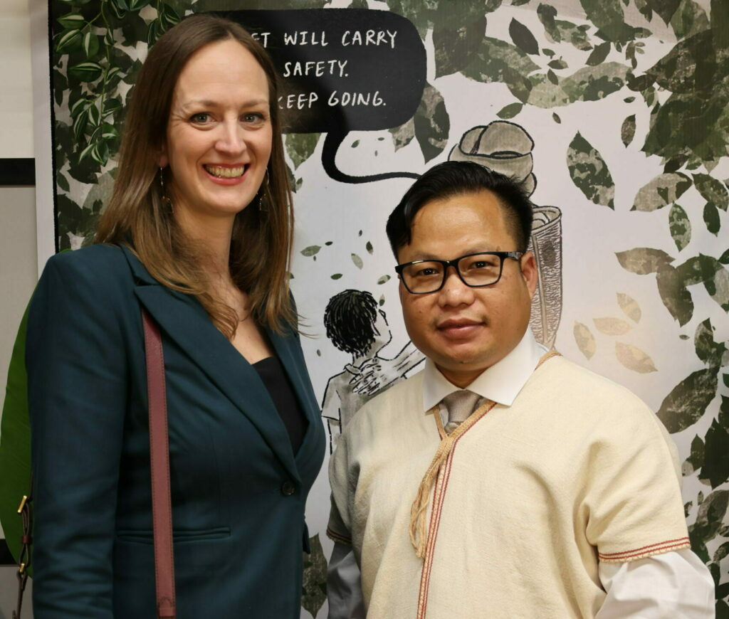 KOM current Co-Executive Directors, Alexis Walstad and Eh Tah Khu stand for a photo at KOM's 2024 Annual Gala.